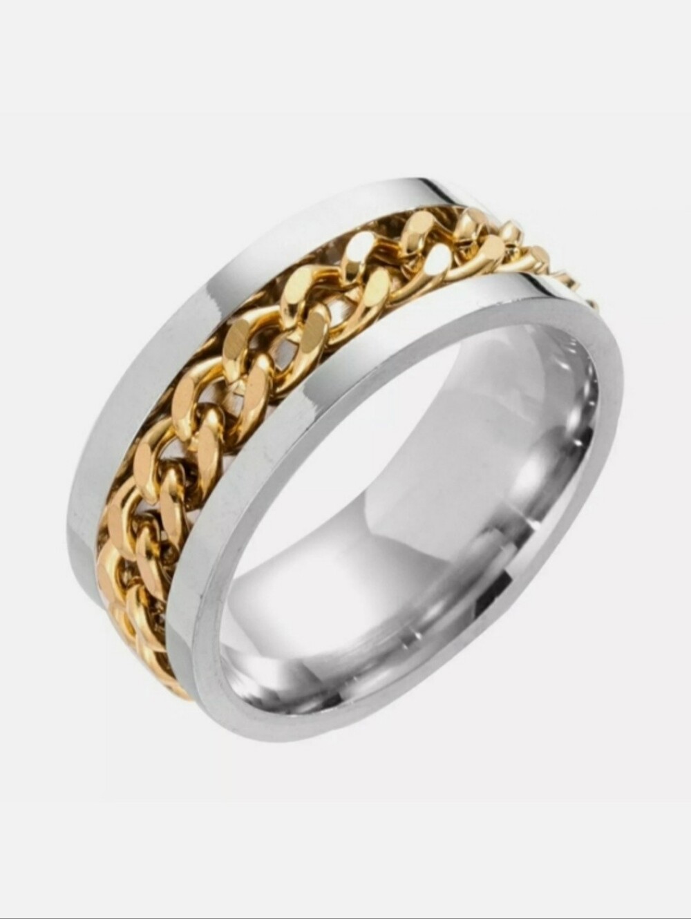 Stainless Steel Silver Gold Spinner  Chain Spin Beveled 8mm Band Ring